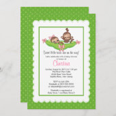 Cute Twin Monkeys Pea Pod Baby Shower Invitaties Kaart (Voorkant / Achterkant)