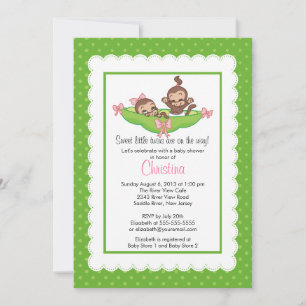 Cute Twin Monkeys Pea Pod Baby Shower Invitaties Kaart