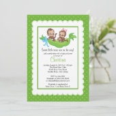Cute Twin Monkeys Pea Pod Baby Shower Invitaties Kaart (Staand voorkant)