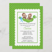 Cute Twin Monkeys Pea Pod Baby Shower Invitaties Kaart (Voorkant / Achterkant)