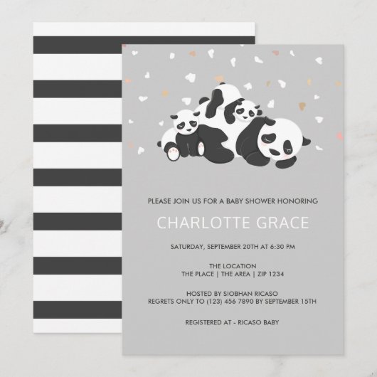 Cute Twin Panda Personalized Baby shower Kaart (Voorkant / Achterkant)