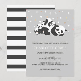 Cute Twin Panda Personalized Baby shower Kaart