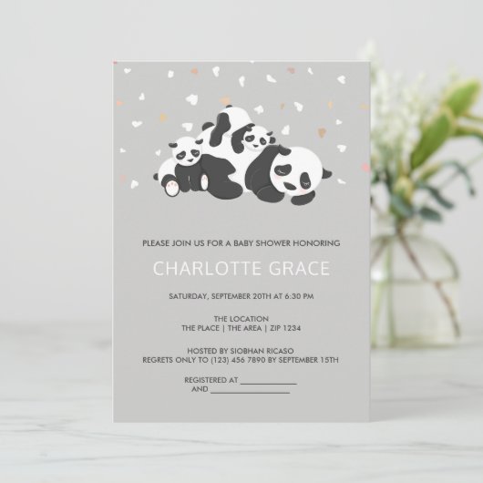 Cute Twin Panda Personalized Baby shower Kaart (Staand voorkant)
