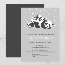 Cute Twin Panda Personalized Baby shower Kaart
