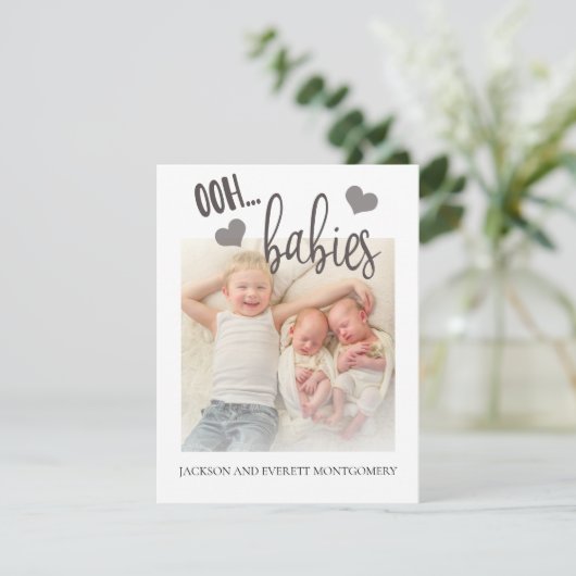 Cute Twin Photo Birth Announcement Ooh Babies Aankondiging (Staand voorkant)