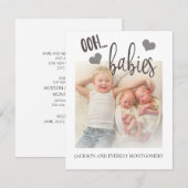Cute Twin Photo Birth Announcement Ooh Babies Aankondiging (Voorkant / Achterkant)