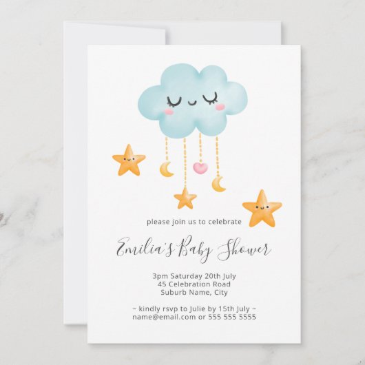Cute Twinkle Twinkle Cloud Stars Baby Shower-verja Kaart (Voorkant)