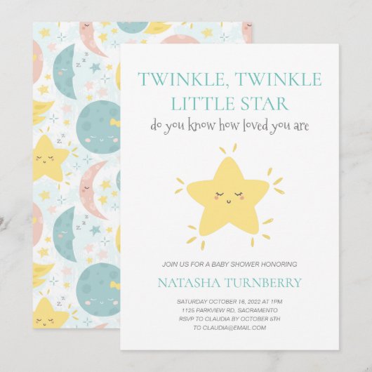 Cute Twinkle Twinkle Little Star Baby shower Kaart (Voorkant / Achterkant)