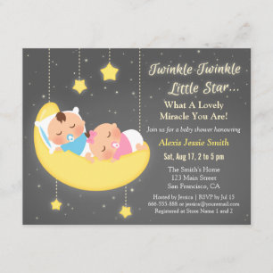 Cute Twinkle Twinkle Little Star Twins Baby shower Kaart