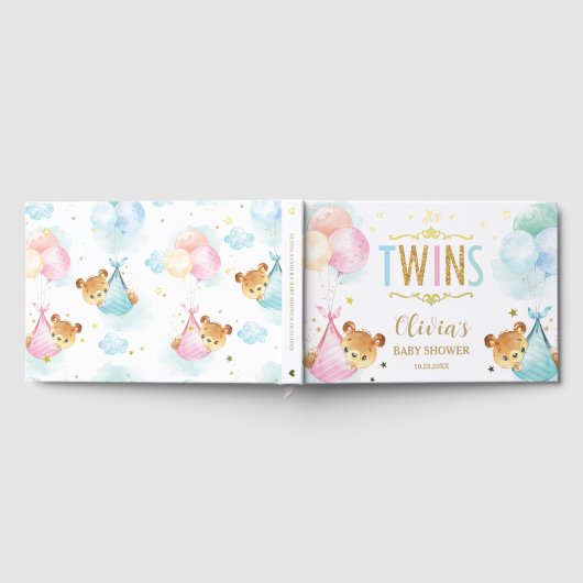Cute Twins Baby Girl Boy Teddy Bears Baby shower Gastenboek (Volledig)