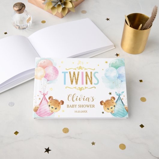 Cute Twins Baby Girl Boy Teddy Bears Baby shower Gastenboek (Voorkant open)