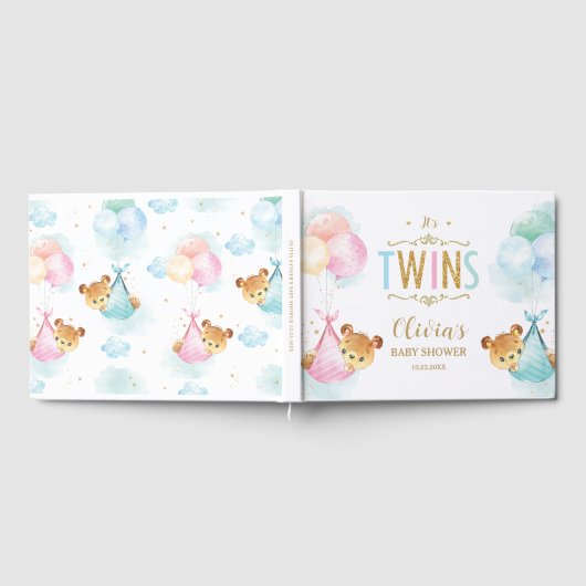 Cute Twins Baby Girl Boy Teddy Bears Baby shower Gastenboek (Volledig)