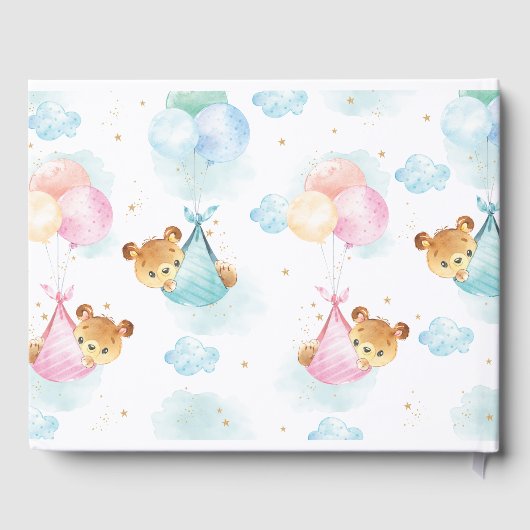 Cute Twins Baby Girl Boy Teddy Bears Baby shower Gastenboek (Achterkant)