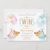 Cute Twins Baby Girl Boy Teddy Bears Baby shower Kaart (Voorkant)