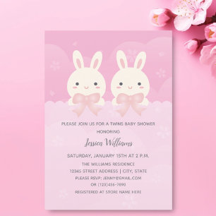 Cute Twins Baby Girl Bunny ThMED Baby shower Kaart