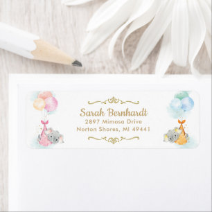 Cute Twins Boy Girl Elephant Baby shower Address Etiket