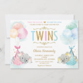 Cute Twins Boy Girl Elephant Baby shower Sprinkle Kaart (Voorkant)