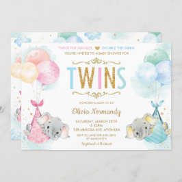 Cute Twins Boy Girl Elephant Baby shower Sprinkle Kaart