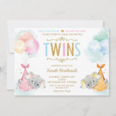 Cute Twins Boy Girl Elephant Baby shower Sprinkle Kaart (Voorkant)