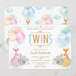 Cute Twins Boy Girl Elephant Baby shower Sprinkle Kaart