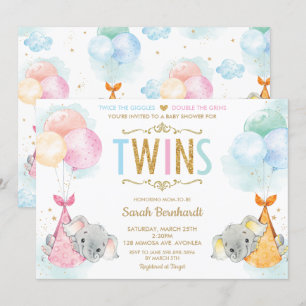 Cute Twins Boy Girl Elephant Baby shower Sprinkle Kaart