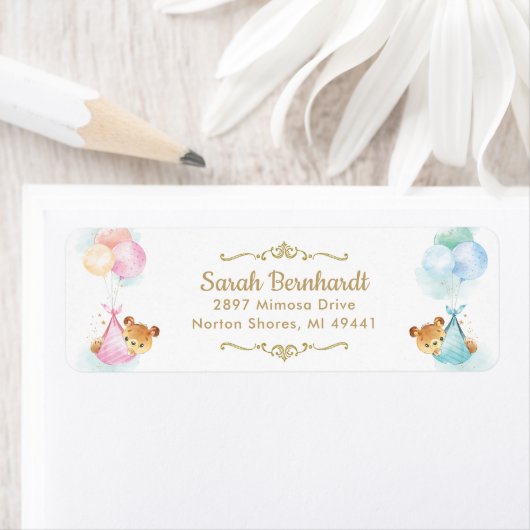 Cute Twins Boy Girl Teddy Bears Baby shower Etiket (Insitu)