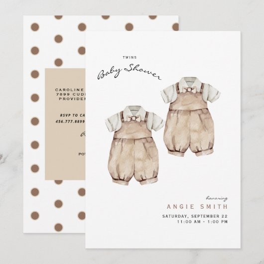 Cute Twins Boys Baby shower Invitation Kaart (Voorkant / Achterkant)