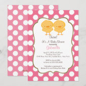 Cute Twins Chick Baby shower Invitation Pink Girls Kaart (Voorkant / Achterkant)