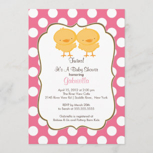 Cute Twins Chick Baby shower Invitation Pink Girls Kaart