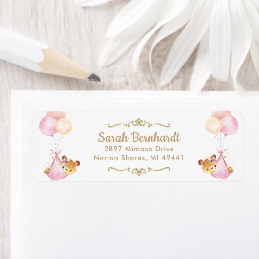 Cute Twins Girls Teddy bears Baby shower Label (Insitu)