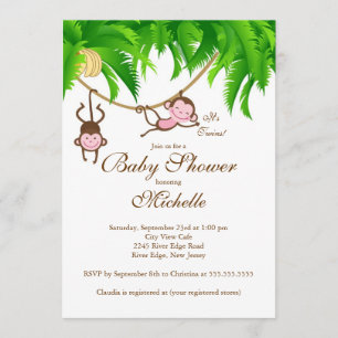 Cute Twins Little Monkey Baby shower Invitation Kaart
