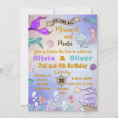 Cute Twins Mermaids and Pirates Birthday Party Kaart (Voorkant)