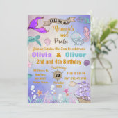 Cute Twins Mermaids and Pirates Birthday Party Kaart (Staand voorkant)