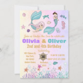 Cute Twins Mermaids and Pirates Birthday Party Kaart (Voorkant)