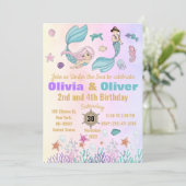 Cute Twins Mermaids and Pirates Birthday Party Kaart (Staand voorkant)