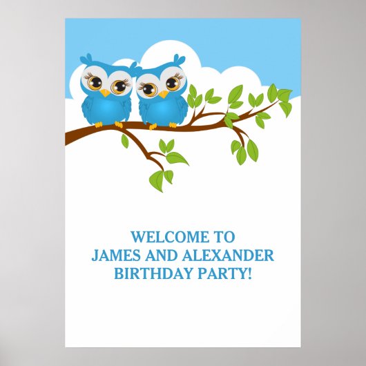 Cute Twins Ownership on Branch Boys Birthday Poste Poster (Voorkant)