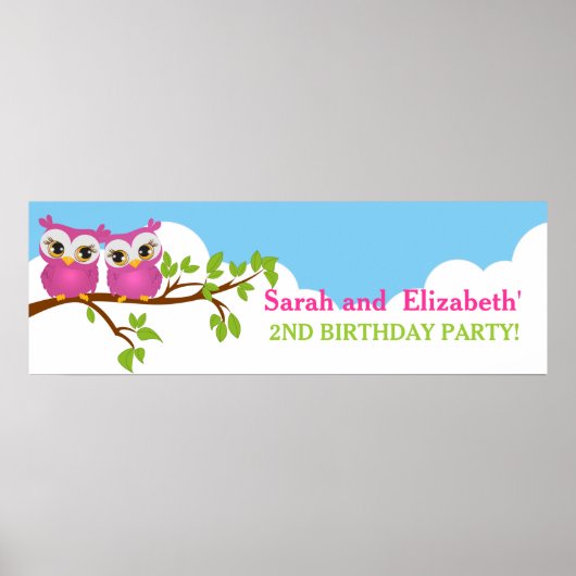 Cute Twins Ownership on Branch Girls Birthday Bann Poster (Voorkant)