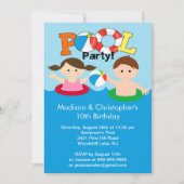 CUTE Twins Pool party Birthday Invitation Girl Boy Kaart (Voorkant)