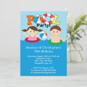 CUTE Twins Pool party Birthday Invitation Girl Boy Kaart (Staand voorkant)