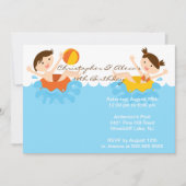 CUTE Twins Pool Party Birthday Invitation Kaart (Voorkant)