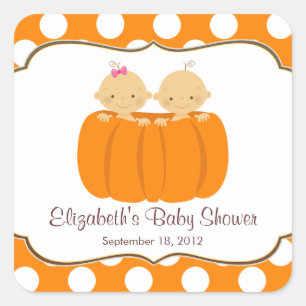 Cute Twins Pumpkin Baby shower Square Sticker! Vierkante Sticker