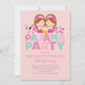 Cute TWINS Tween Pajama Birthday Party Invitation Kaart (Voorkant)