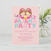Cute TWINS Tween Pajama Birthday Party Invitation Kaart (Staand voorkant)