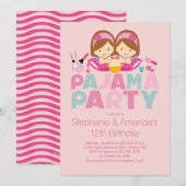 Cute TWINS Tween Pajama Birthday Party Invitation Kaart (Voorkant / Achterkant)