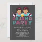 Cute TWINS Tween Pajama Birthday Party Invitation Kaart (Voorkant)