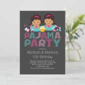 Cute TWINS Tween Pajama Birthday Party Invitation Kaart (Staand voorkant)