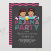 Cute TWINS Tween Pajama Birthday Party Invitation Kaart (Voorkant / Achterkant)