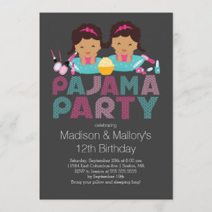 Cute TWINS Tween Pajama Birthday Party Invitation Kaart