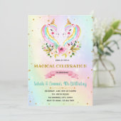 Cute twins unicorn party-uitnodiging kaart (Staand voorkant)