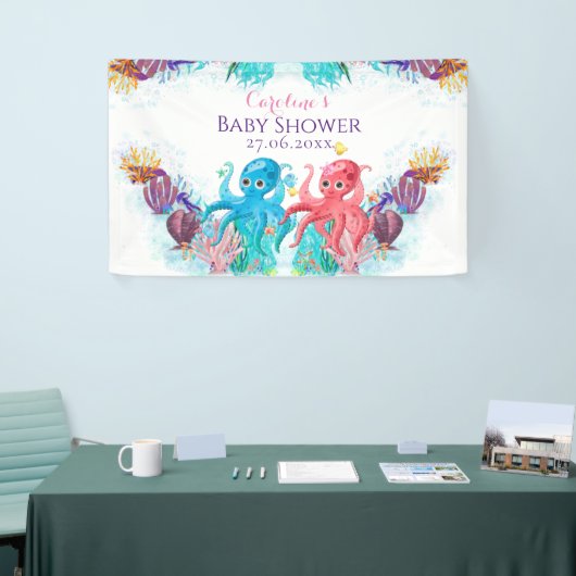 Cute TwinsOcean Octopus kleurful Happy Birthday Spandoek (Beurs)